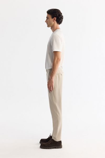 Avva Men's Beige Slim Fit Classic Waist Soft Button Chino Trousers B003035