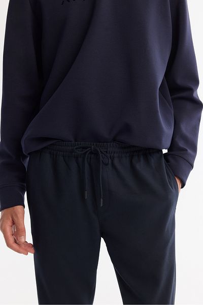 Avva Men's Navy Blue Side Pocket Elastic Waist Lace up Double Leg Jogger Pants E 003000