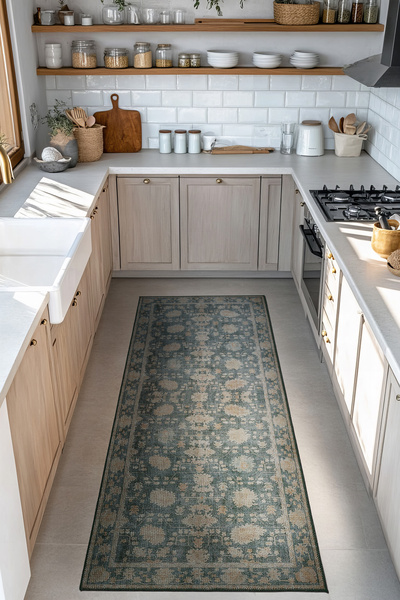 Cool Halı Private Yeşil Yıkanabilir Mutfak Halısı Yolluk Leke Tutmayan Tezgah Önü Mutfak Paspası Mutfak Kilimi