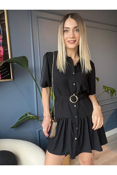 AsprinFashion Belted Dress Black