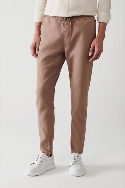 Avva Pantaloni pentru bărbați din nurcă, cu buzunare laterale, cu talie elastică, 100% bumbac, in, texturați E 003052