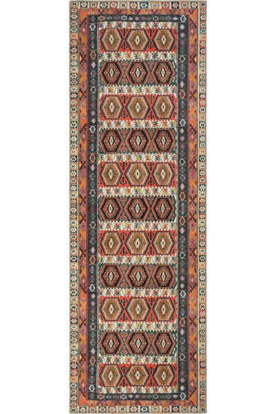 Cool Halı Private Renkli Yolluk Eskitme Etnik Desen Hol Koridor Halısı Yıkana...