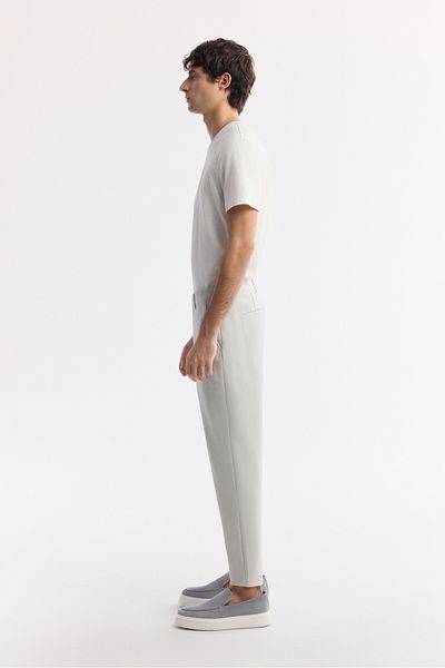 Avva Men's Light Gray Carrot Fit Classic Waist Cotton Jersey Trousers A51Y3013