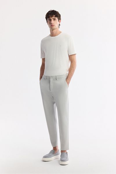 Avva Men's Light Gray Carrot Fit Classic Waist Cotton Jersey Trousers A51Y3013