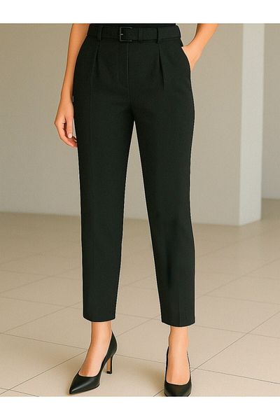 Modamorfo Belted Double Pocket Trousers -Black