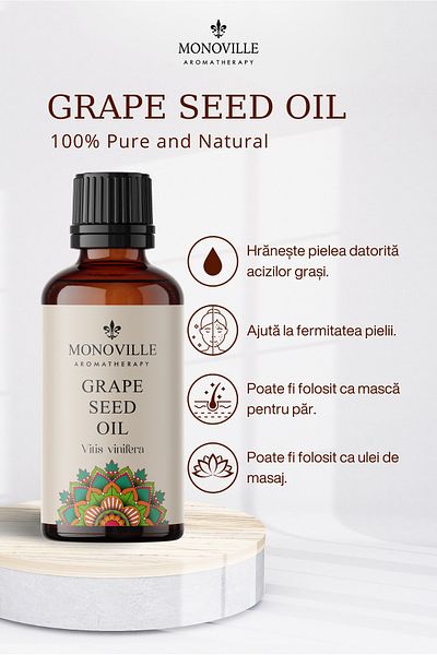 Monoville Üzüm Çekirdeği Yağı 30 ml Soğuk Sıkım %100 Saf ve Doğal (ulei din semințe de struguri)