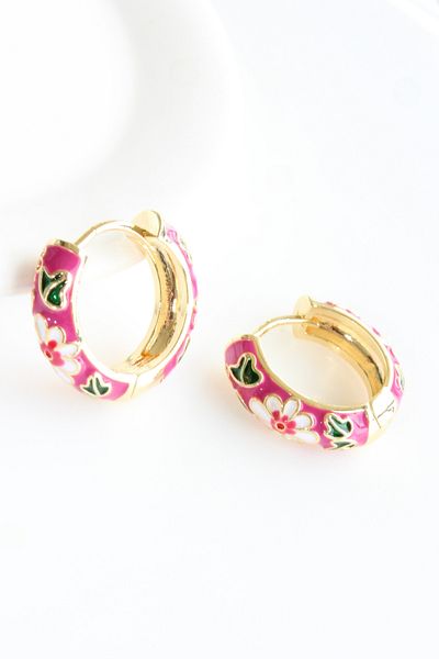 Leo'Stone Enameled Colorful Flower Motif Ring Design Does Not Tarnish or Lose Color Women's Steel Earrings
