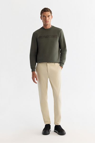 Avva Men's Beige Slim Fit Soft Button Double Leg Trousers with Elastic Sides A42Y3007