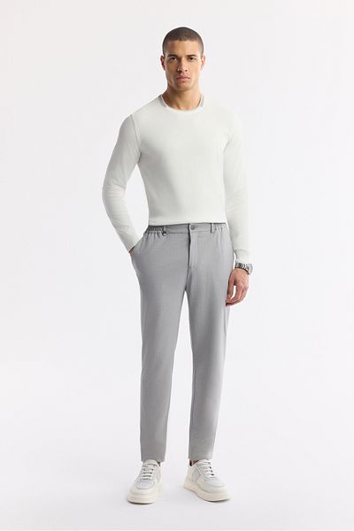 Avva Men's Gray Comfort Slim Fit Side Pockets Elastic Waist Bi Stretch Technical Fabric Trousers A51Y3201