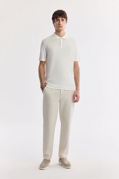 Avva Men's Beige Relaxed Fit Classic Waist Viscose Blended Seersucker Striped Trousers A51Y3044