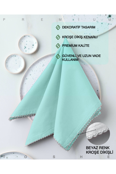 TOSHE 2'li %100 Pamuk Kumaş Peçete Su Yeşili 43x43 Cm Mutfak Bezi Sofra Sunum...