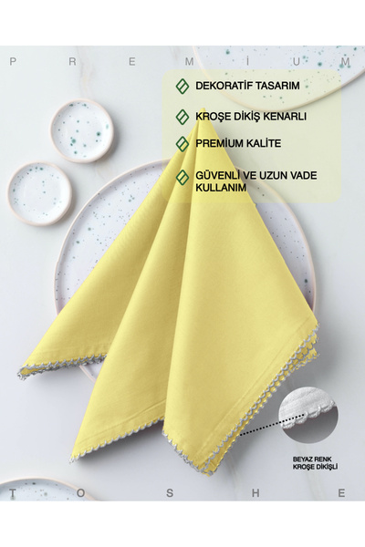 TOSHE 2'li %100 Pamuk Kumaş Peçete Sarı 43x43 Cm Mutfak Bezi Sofra Sunum Serv...