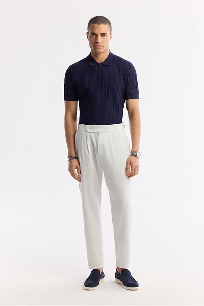 Avva Men's White Carrot Fit Classic Waist Epaulet Detailed Gordion Trousers A51Y3049