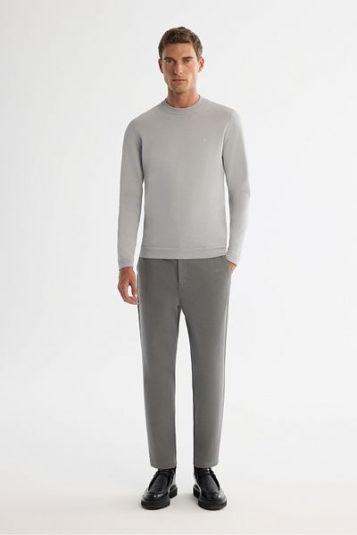 Avva Men's Gray-Green Carrot Fit Diagonal Patterned Knitted Trousers A42Y3061