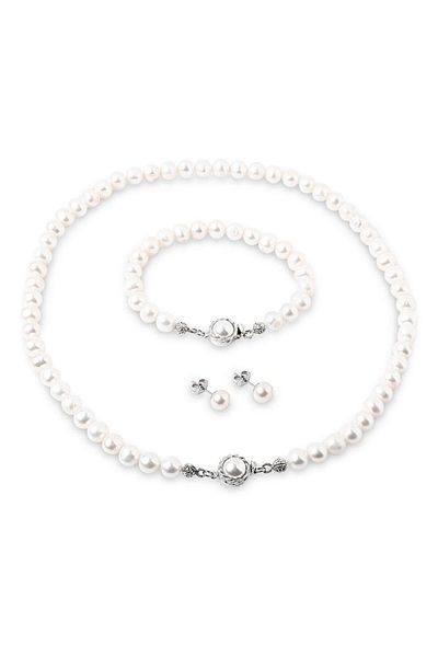 Chavin Natural Pearl Necklace Earrings Bracelet Special Boxed Set Ct83