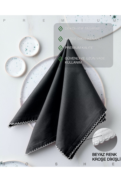 TOSHE 2'li %100 Pamuk Kumaş Peçete Siyah 43x43 Cm Mutfak Bezi Sofra Sunum Servis Peçetesi