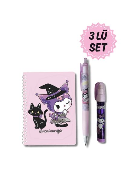 Ceylan Kırtasiye Kuromi Notepad + 07 Versatil Pencils + Egg Laying Rocket Eraser - 3-Piece Chromium Set