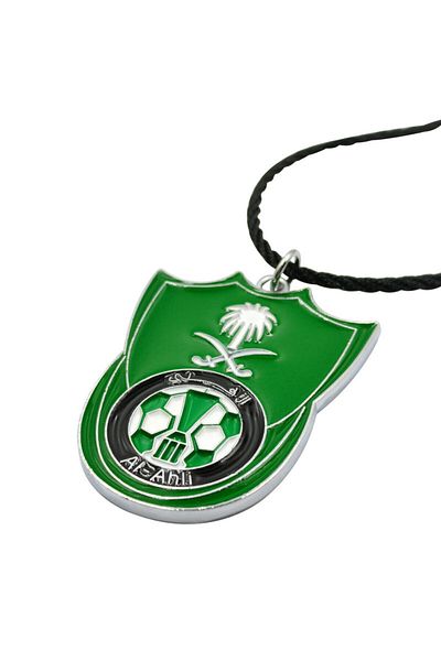 Al hilal Al Ahli Football Club Car Hanging Pendant – Metal Shield Design, Green & Silver with Black Rope