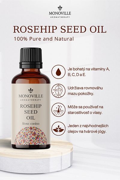 Monoville Za studena lisovaný olej zo šípkových semienok 100% čistý 30 ml (OLEJ ZO ŠÍPKOVÝCH SEMIENOK)