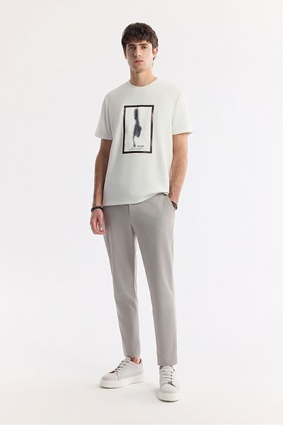 Avva Men's Gray Textured Trousers with Side Pockets and Elastic Waist A51Y3204