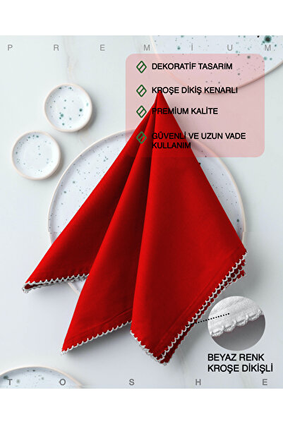 TOSHE 2'li %100 Pamuk Kumaş Peçete Kırmızı 43x43 Cm Mutfak Bezi Sofra Sunum S...