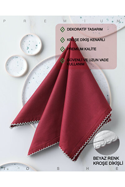 TOSHE 2'li %100 Pamuk Kumaş Peçete Bordo 43x43 Cm Mutfak Bezi Sofra Sunum Ser...