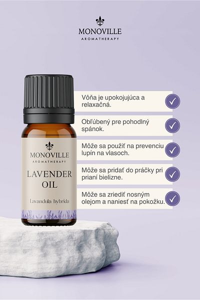 Monoville Levanduľový esenciálny olej 10 ml 100% čistý a prírodný (levanduľový esenciálny olej)