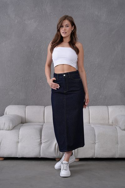 Dema Cotton Navy Blue Dark Washed Denim Skirt