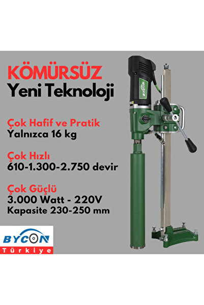 Bycon KÖMÜRSÜZ 230 MM DELME KAPASİTELİ KOMPAKT SABİT SEHPALI KAROT SETİ