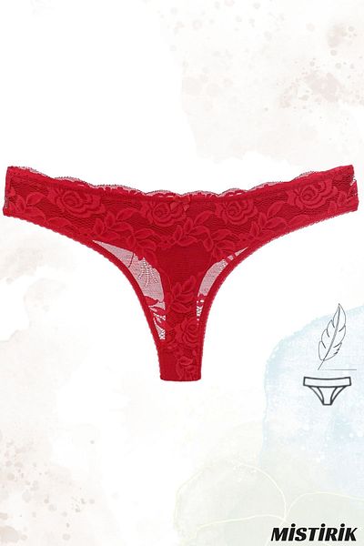 MİSTİRİK Masara Model Semi-Dantela Tanga Brazilian Cut Moale Fabrica String Chiloți Culoare Roșu