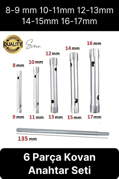 Svein 6 Parça Kovan Tipi Lokma Anahtarı Buji Boru Seti Civata Çinko Kaplı Lav...