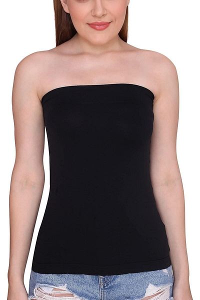 Glamroot Women's/Girl's Strapless Stretchable Long Bandeau Tube Top Camisole Free - Black, One Size