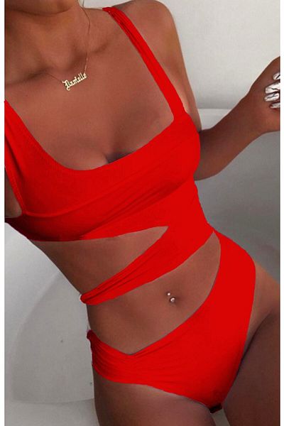 EZRA Red V-cut DesKetless Swimsuit - Special Design