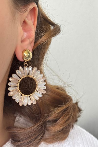 Leo'Stone Premium Flower Design Dangle Women's Steel Earrings