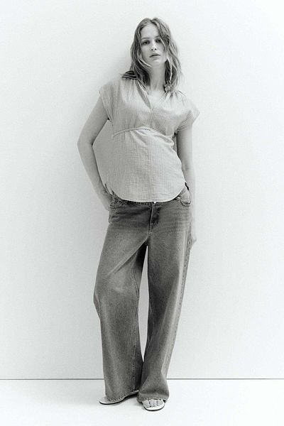 H&M MAMA Tie-belt muslin blouse