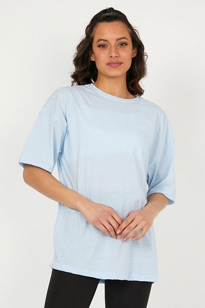 DUBU BUTİK Plain Basic T-shirt - Ice Blue Oversize Crew Neck Short Sleeve T-Shirt