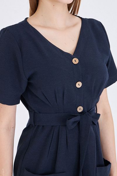 armonika Γυναικείο φόρεμα με βελάκι με μπλε ναυτικό κουμπιά με λεπτομέρεια V-λαιμόκοψη Βραχίονας-23y001026
