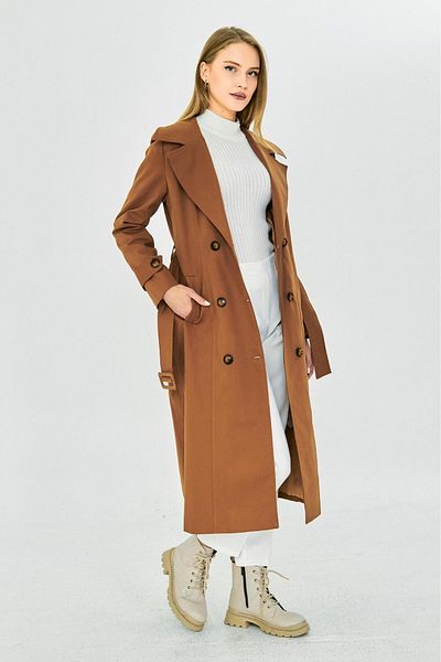PASTELASTORE 100% Cotton Extra Long (120cm) Double Breasted Women's Trench Coat 1121
