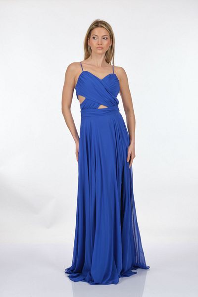 DORİ Doridorca Heart Collar Rope Strap Χαμηλό λαιμό Λεπτομερές Maxi Size Chiffon Γυναικείο βραδινό φόρεμα 231kb4100