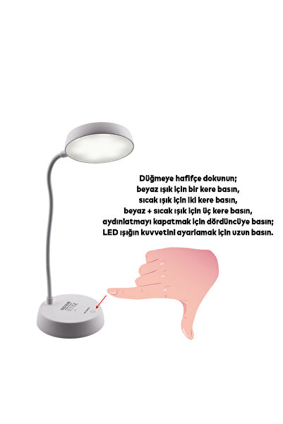 Badem10 Şarjlı Akrobat 360° Masa Üstü Lamba 3 Kademe Dokunmatik Çalışma Okuma Işığı Gece Lambası Soft Işık