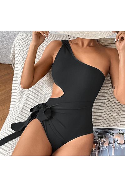 EZRA Women's One Shoulder Gathering Effect Swimsuit