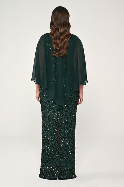 ALFABETA Alfa Beta Women's Chiffon Shawl Brooch Sequin Long Evening Dress 2246784
