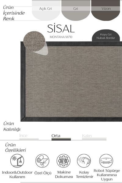 Cool Halı Montana M710 Dust-Free, Easy-to-Clean Wicker Textured Large Knot Imported Sisal Carpet