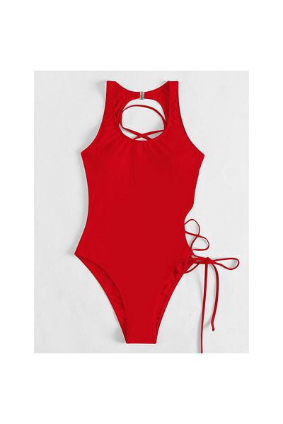 EZRA Red One-Piece Women's Swimsuit with Rope Detail