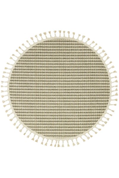 Cool Halı Elit 17 Bej Gri Bukle Halı Hav Toz Vermez Antre Mutfak Halısı Etnik Örgü Desen Yuvarlak Halı (Son)