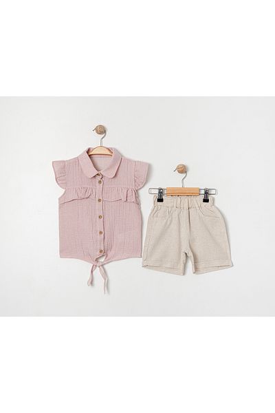 ecoo Girl's Muslin Suit with Front Tie Detail