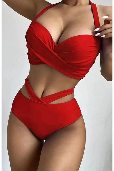 Ladyrosi Bikini Suit Special Design Covered Wire Underwire Supported Cross Bikini Suit