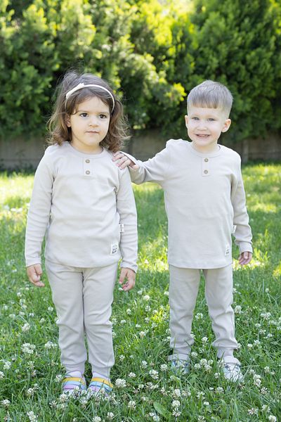 Sarebaby Baby Bottom Top Set 100% Cotton Twill Fabric Beige Color