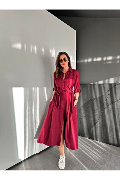 EGZOTİK ASORTİK Safari Model Kuşaklı Düğmeli Elbise