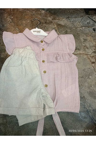 ecoo Girl's Muslin Suit with Front Tie Detail